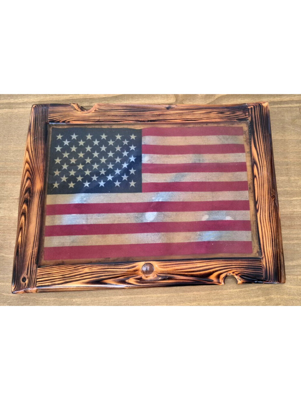 Vintage Rustic American Flag Distressed Wood Framed in Acrylic ~ Wall Art Decor
